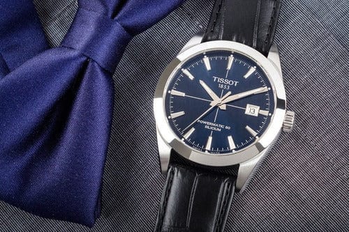 Tissot Gentleman Powermatic 80 Silicium Blue Dial Black Leather Strap Watch For Men - T127.407.16.041.01