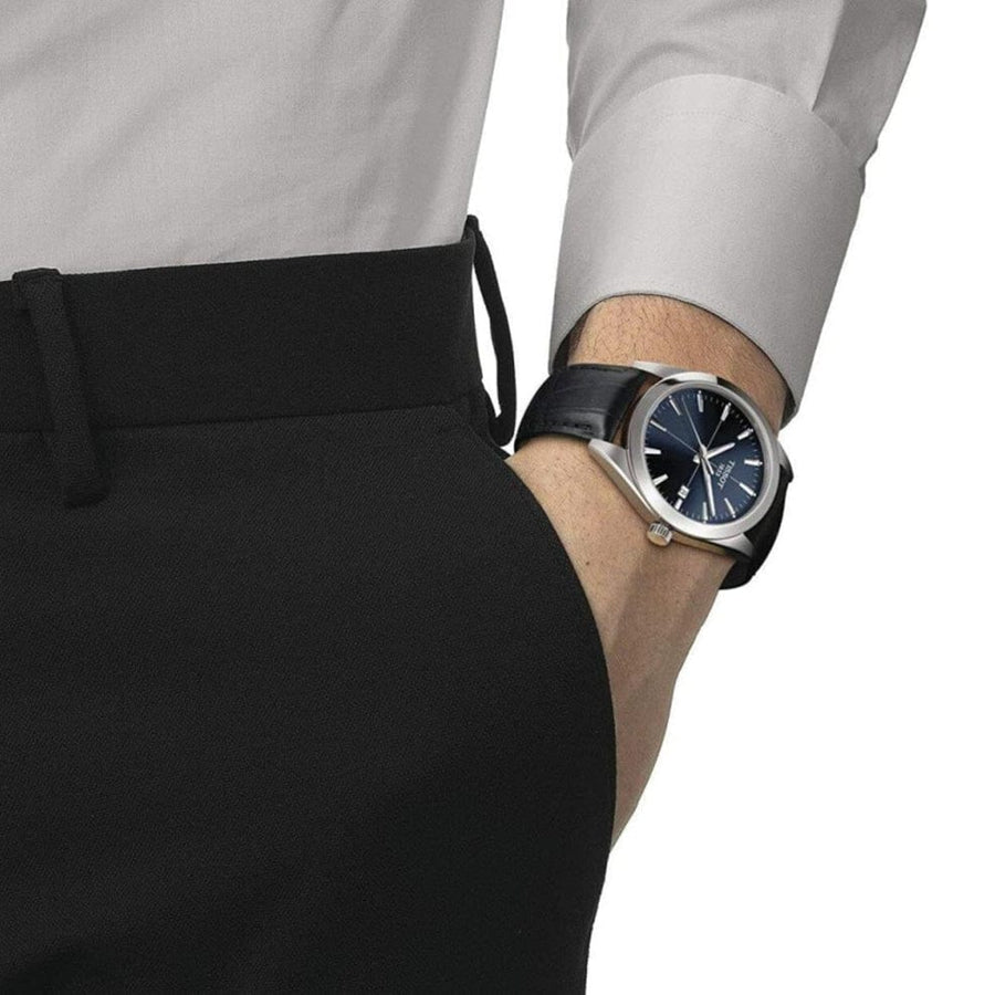 Tissot Gentleman Powermatic 80 Silicium Blue Dial Black Leather Strap Watch For Men - T127.407.16.041.01
