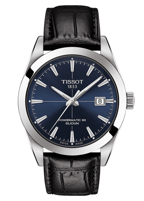 Tissot Gentleman Powermatic 80 Silicium Blue Dial Black Leather Strap Watch For Men - T127.407.16.041.01