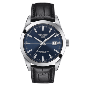 Tissot Gentleman Powermatic 80 Silicium Blue Dial Black Leather Strap Watch For Men - T127.407.16.041.01