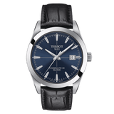 Tissot Gentleman Powermatic 80 Silicium Blue Dial Black Leather Strap Watch For Men - T127.407.16.041.01