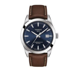 Tissot Gentleman Powermatic 80 Silicium Blue Dial Brown Leather Strap Watch For Men - T127.407.16.041.00