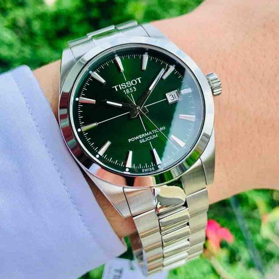 Tissot Gentleman Powermatic 80 Silicium Green Dial Silver Steel Strap Watch For Men - T127.407.11.091.01