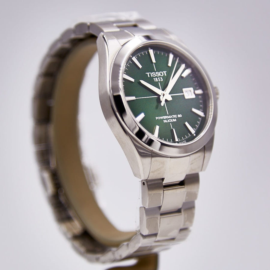 Tissot Gentleman Powermatic 80 Silicium Green Dial Silver Steel Strap Watch For Men - T127.407.11.091.01
