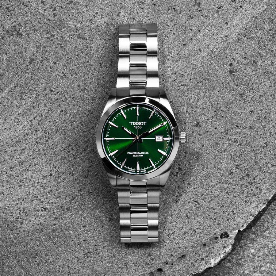 Tissot Gentleman Powermatic 80 Silicium Green Dial Silver Steel Strap Watch For Men - T127.407.11.091.01