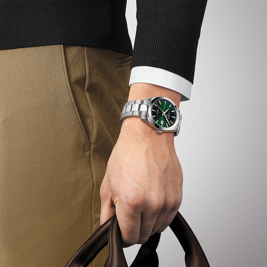 Tissot Gentleman Powermatic 80 Silicium Green Dial Silver Steel Strap Watch For Men - T127.407.11.091.01