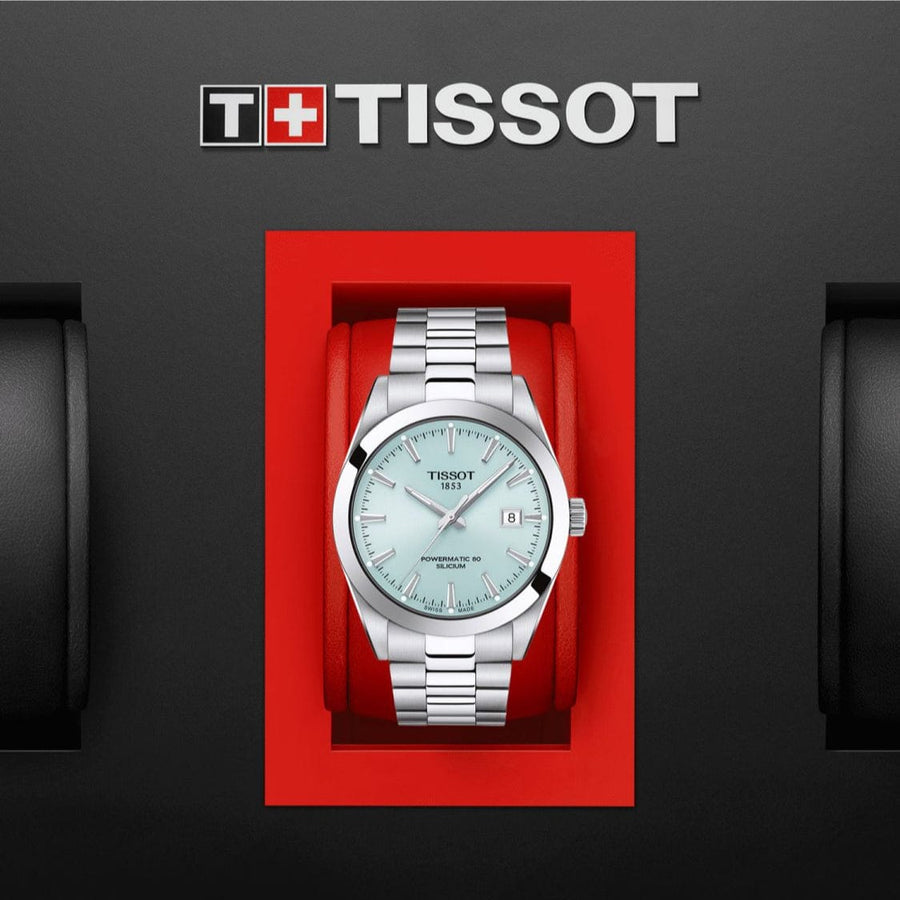 Tissot Gentleman Powermatic 80 Silicium Ice Blue Silver Steel Strap Watch For Men - T127.407.11.351.00