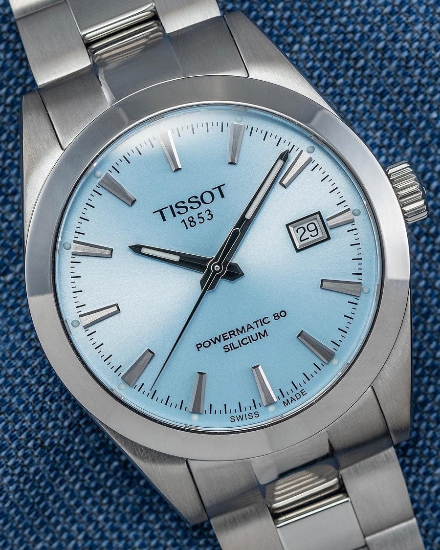 Tissot Gentleman Powermatic 80 Silicium Ice Blue Silver Steel Strap Watch For Men - T127.407.11.351.00