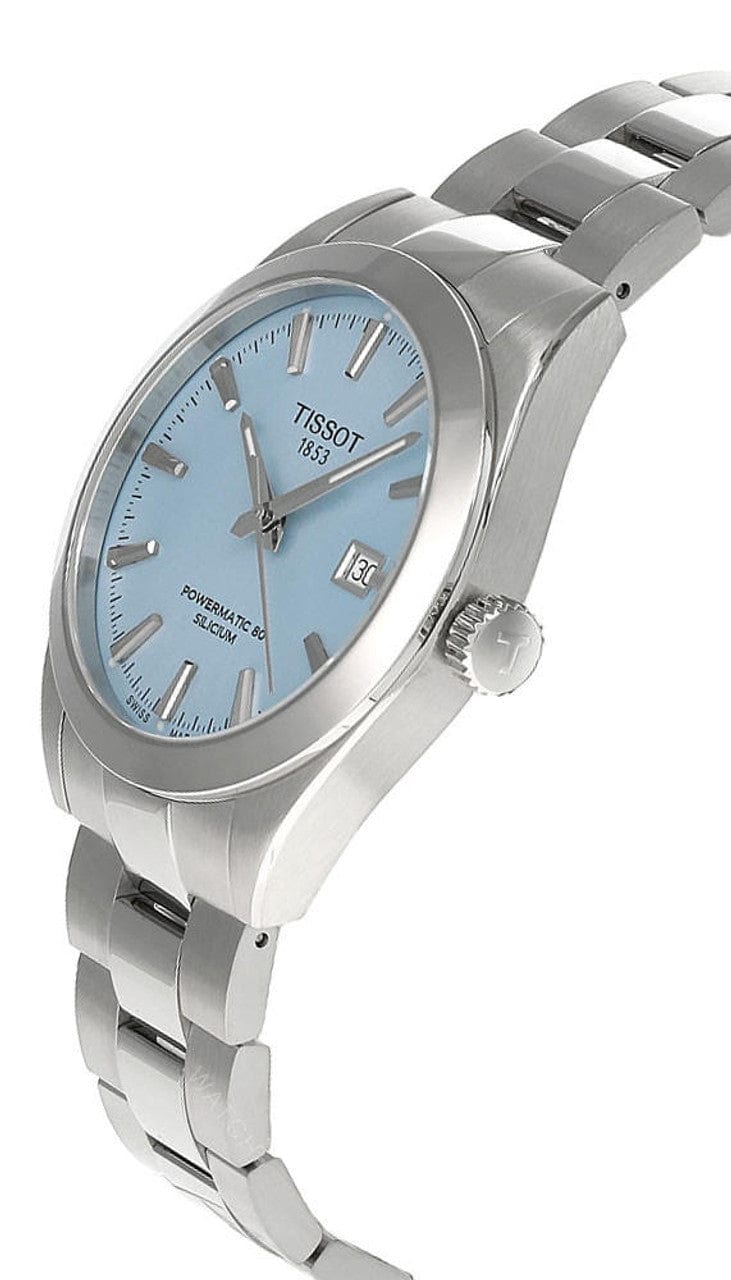 Tissot Gentleman Powermatic 80 Silicium Ice Blue Silver Steel Strap Watch For Men - T127.407.11.351.00