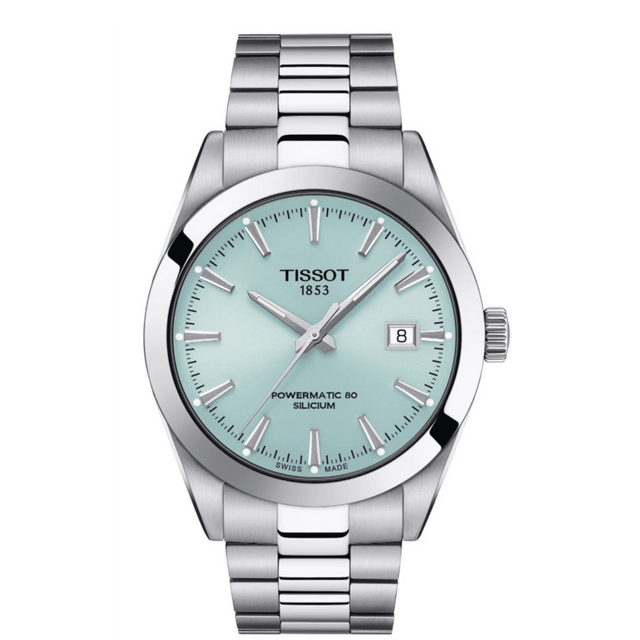 Tissot Gentleman Powermatic 80 Silicium Ice Blue Silver Steel Strap Watch For Men - T127.407.11.351.00