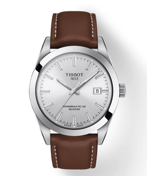 Tissot Gentleman Powermatic 80 Silicium Silver Dial Brown Leather Strap Watch For Men - T127.407.16.031.00