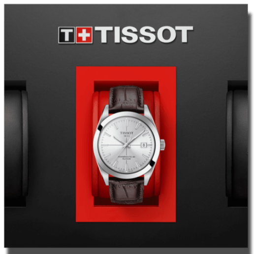 Tissot Gentleman Powermatic 80 Silicium Silver Dial Brown Leather Strap Watch For Men - T127.407.16.031.01