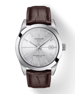 Tissot Gentleman Powermatic 80 Silicium Silver Dial Brown Leather Strap Watch For Men - T127.407.16.031.01