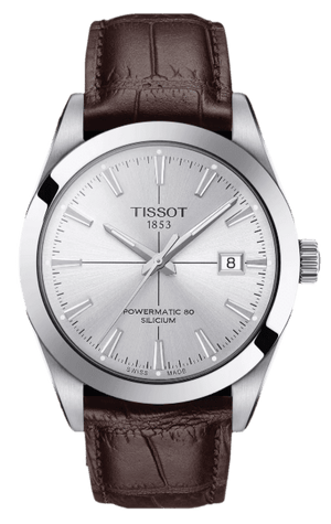 Tissot Gentleman Powermatic 80 Silicium Silver Dial Brown Leather Strap Watch For Men - T127.407.16.031.01