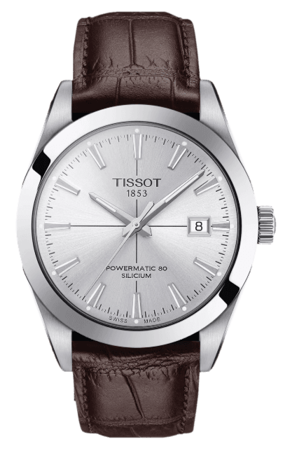 Tissot Gentleman Powermatic 80 Silicium Silver Dial Brown Leather Strap Watch For Men - T127.407.16.031.01