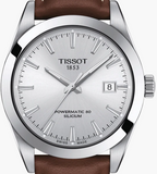 Tissot Gentleman Powermatic 80 Silicium Silver Dial Brown Leather Strap Watch For Men - T127.407.16.031.00