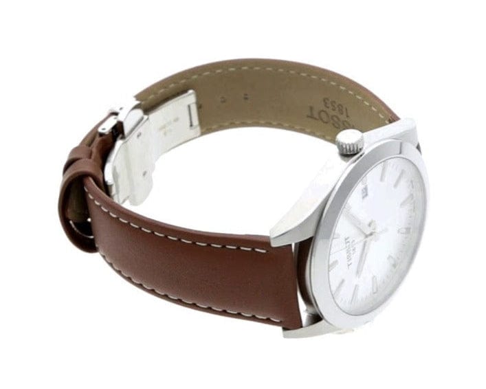 Tissot Gentleman Silver Dial Brown Leather Strap Watch For Men - T127.410.16.031.00