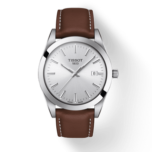 Tissot Gentleman Silver Dial Brown Leather Strap Watch For Men - T127.410.16.031.00