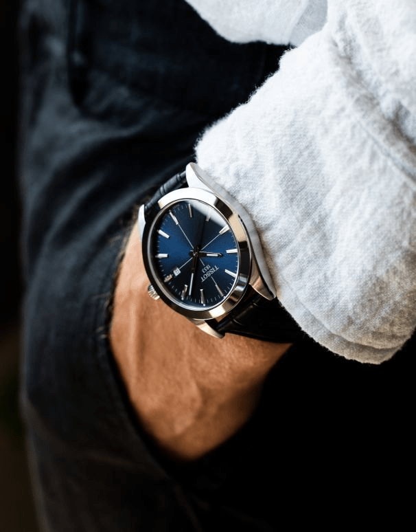 Tissot Gentlemen Blue Dial Black Leather Strap Watch for Men - T127.410.16.041.01
