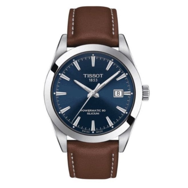 Tissot Gentlemen Powermatic 80 Silicium Blue Dial Brown Leather Strap Watch For Men - T127.407.16.041.00