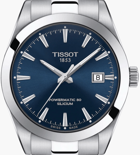 Tissot Gentlemen Powermatic 80 Silicium Blue Dial Silver Steel Strap Watch For Men - T127.407.11.041.00