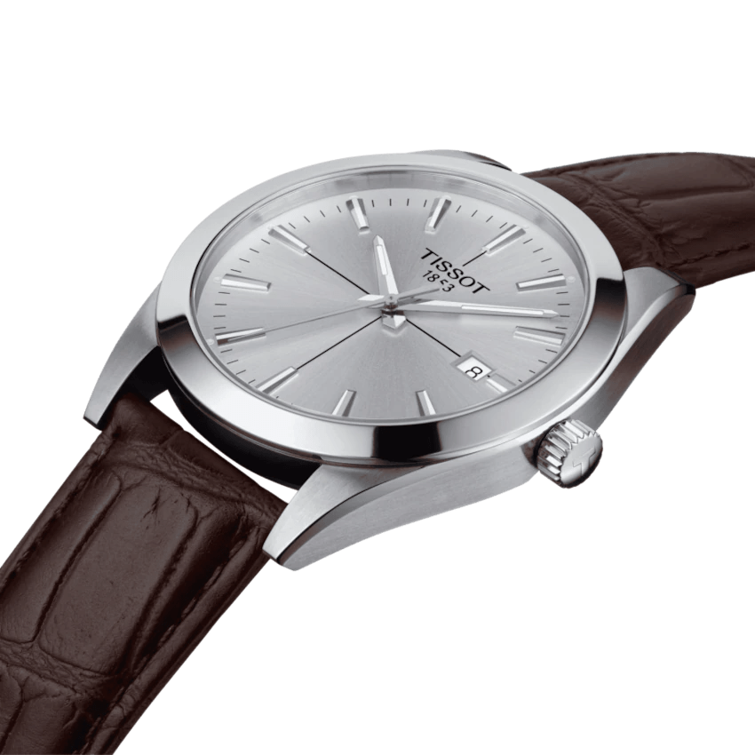 Tissot Gentlemen Silver Dial Brown Leather Strap Watch for Men - T127.410.16.031.01