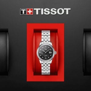 Tissot Le Locle Automatic Diamonds Mother of Pearl Black Dial Silver Steel Strap Watch For Women - T006.207.11.126.00