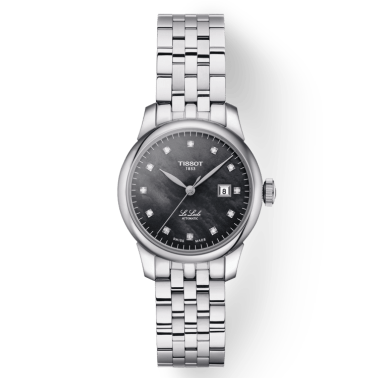 Tissot Le Locle Automatic Diamonds Mother of Pearl Black Dial Silver Steel Strap Watch For Women - T006.207.11.126.00