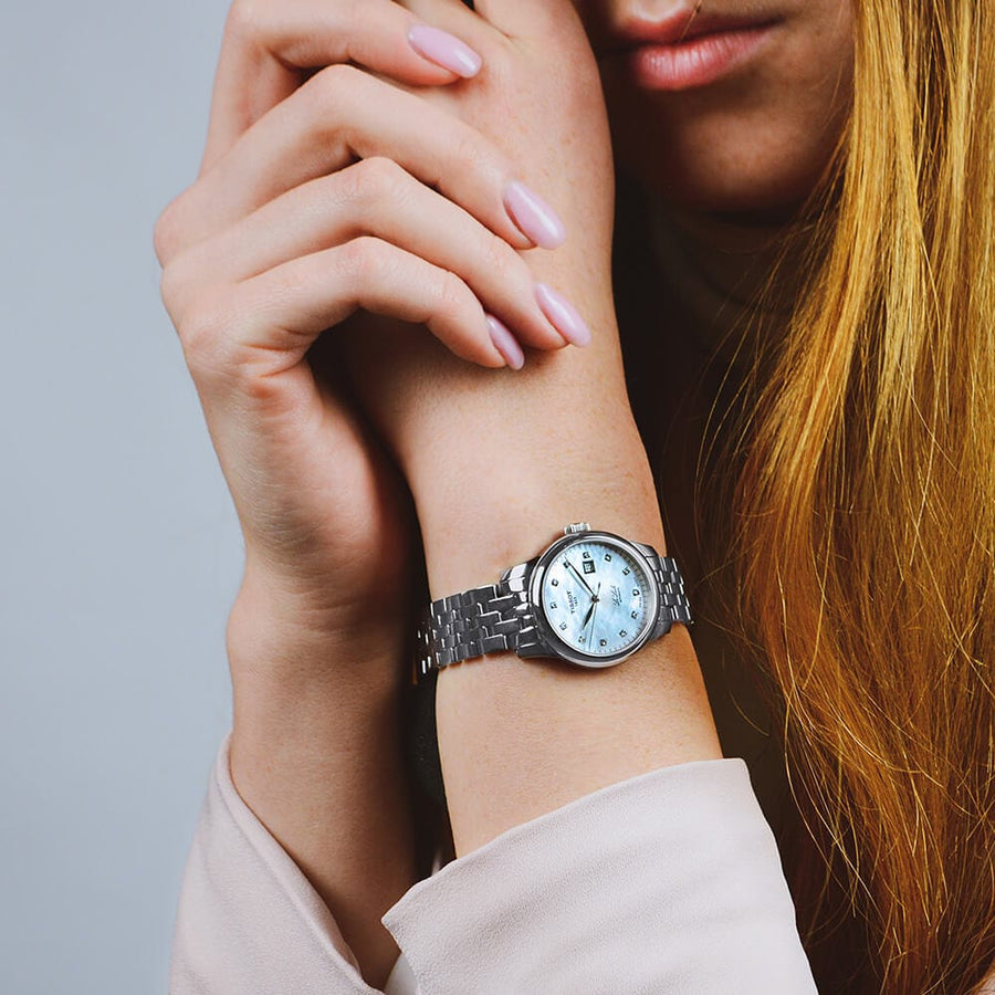 Tissot Le Locle Automatic Diamonds Mother of Pearl Dial Silver Steel Strap Watch For Women - T006.207.11.116.00