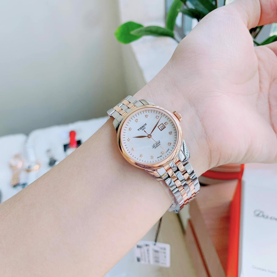 Tissot Le Locle Automatic Diamonds Mother of Pearl White Dial Two Tone Steel Strap Watch For Women - T006.207.22.116.00