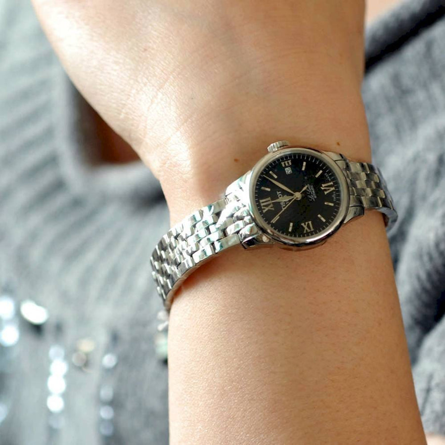 Tissot Le Locle Automatic Small Lady Black Dial Silver Steel Strap Watch For Women - T41.1.183.53