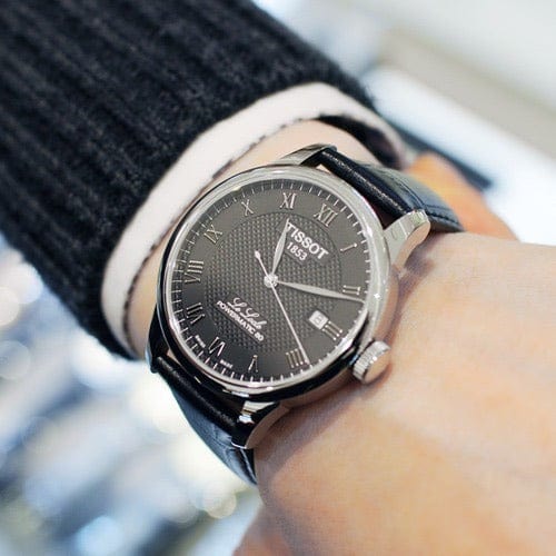 Tissot Le Locle Powermatic 80 Black Dial Black Leather Strap Watch For Men - T006.407.16.053.00