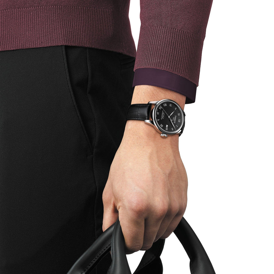 Tissot Le Locle Powermatic 80 Black Dial Black Leather Strap Watch For Men - T006.407.16.053.00