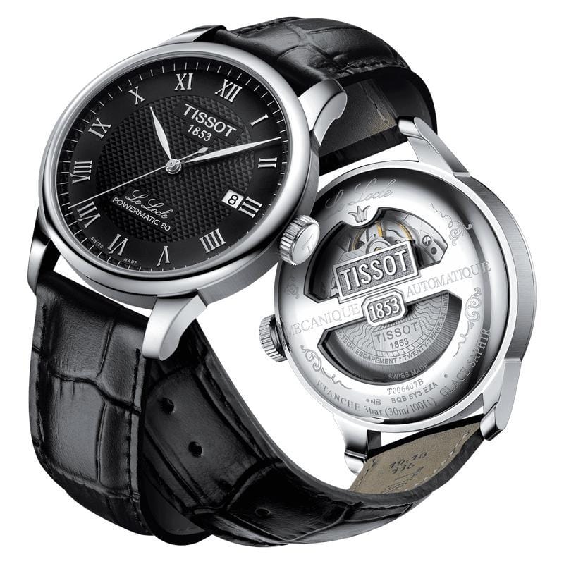 Tissot Le Locle Powermatic 80 Black Dial Black Leather Strap Watch For Men - T006.407.16.053.00