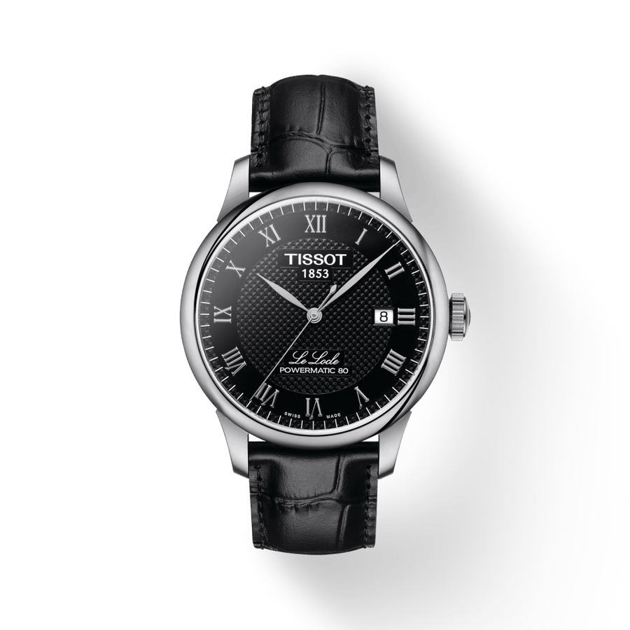 Tissot Le Locle Powermatic 80 Black Dial Black Leather Strap Watch For Men - T006.407.16.053.00