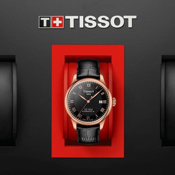 Tissot Le Locle Powermatic 80 Black Dial Black Leather Strap Watch For Men - T006.407.36.053.00
