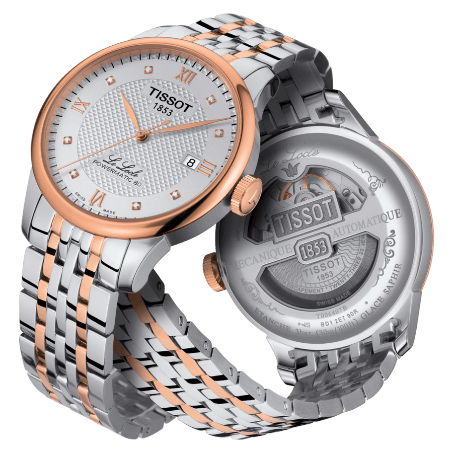 Tissot Le Locle Powermatic 80 Diamonds Silver Dial Two Tone Steel Strap Watch For Men - T006.407.22.036.01