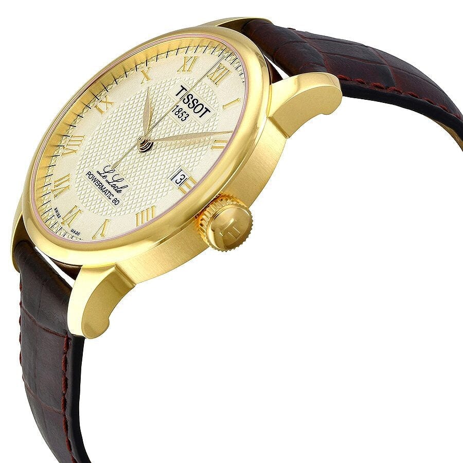 Tissot Le Locle Powermatic 80 Gold Dial Brown Leather Strap Watch For Men - T006.407.36.263.00