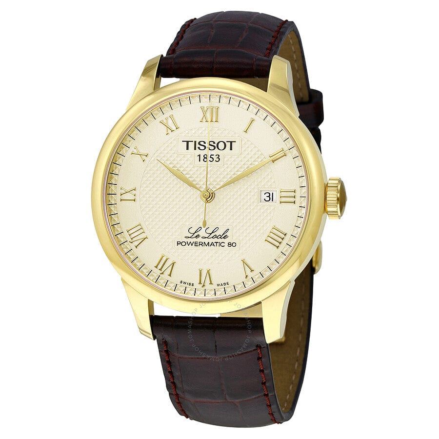 Tissot Le Locle Powermatic 80 Gold Dial Brown Leather Strap Watch For Men - T006.407.36.263.00
