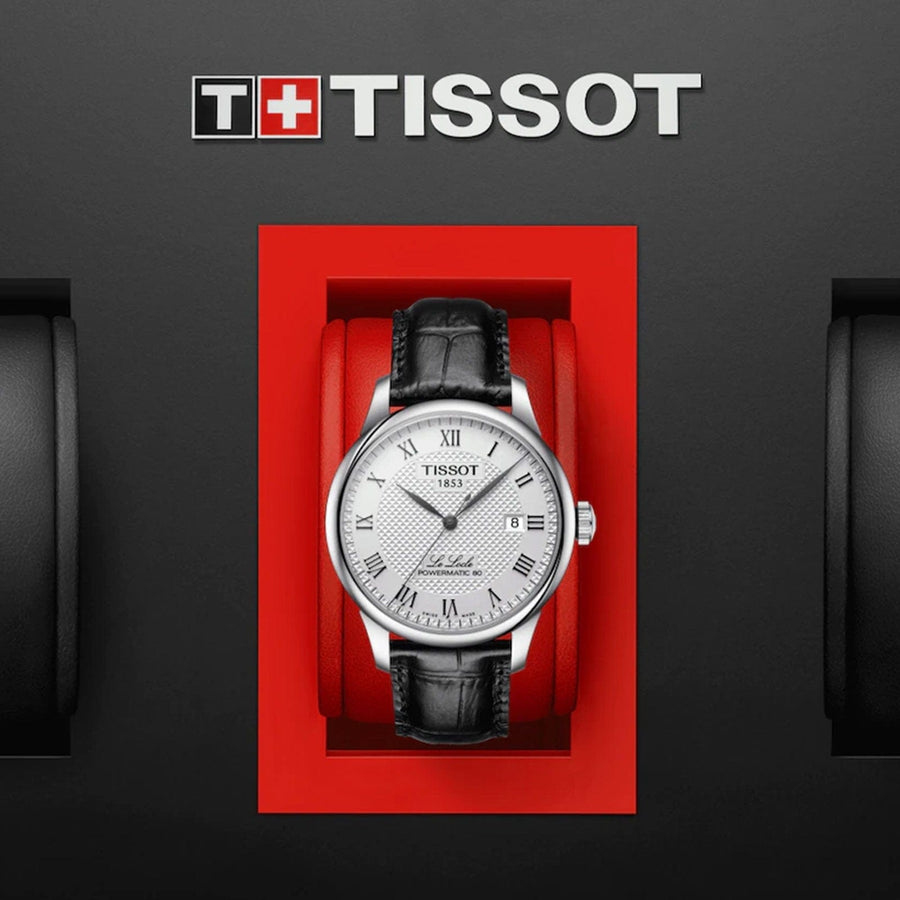 Tissot Le Locle Powermatic 80 Silver Dial Black Leather Strap Watch For Men - T006.407.16.033.00