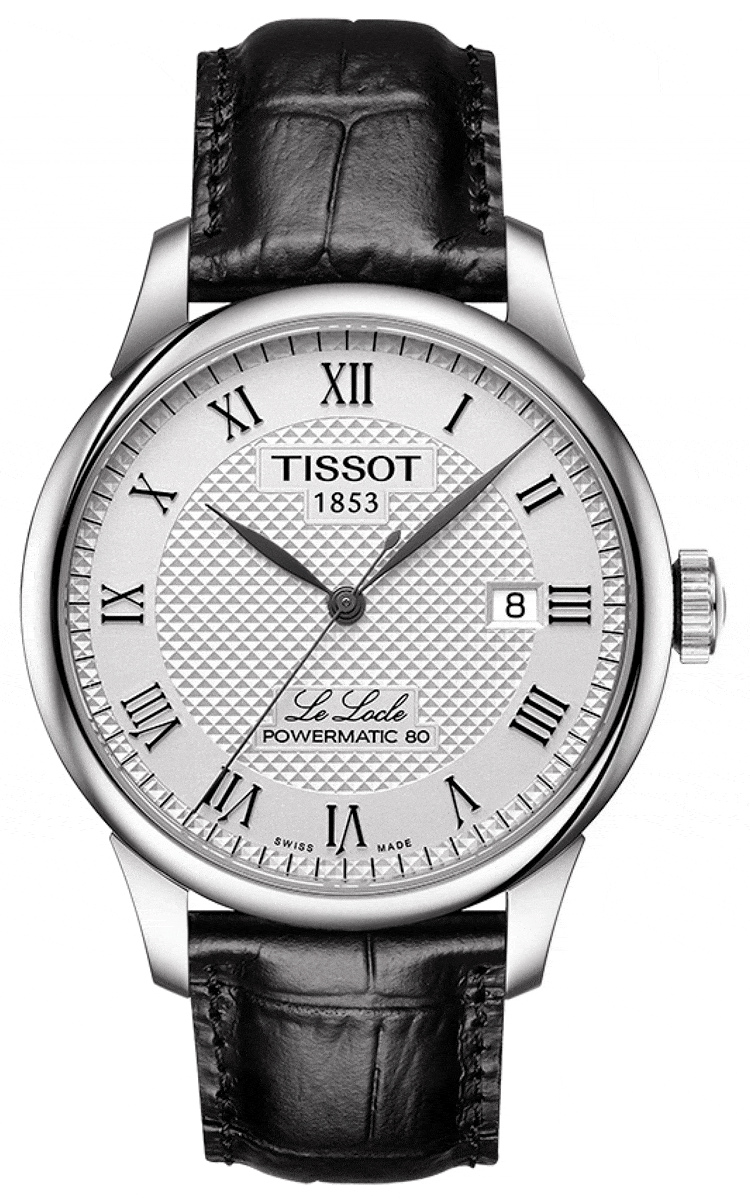 Tissot Le Locle Powermatic 80 Silver Dial Black Leather Strap Watch For Men - T006.407.16.033.00