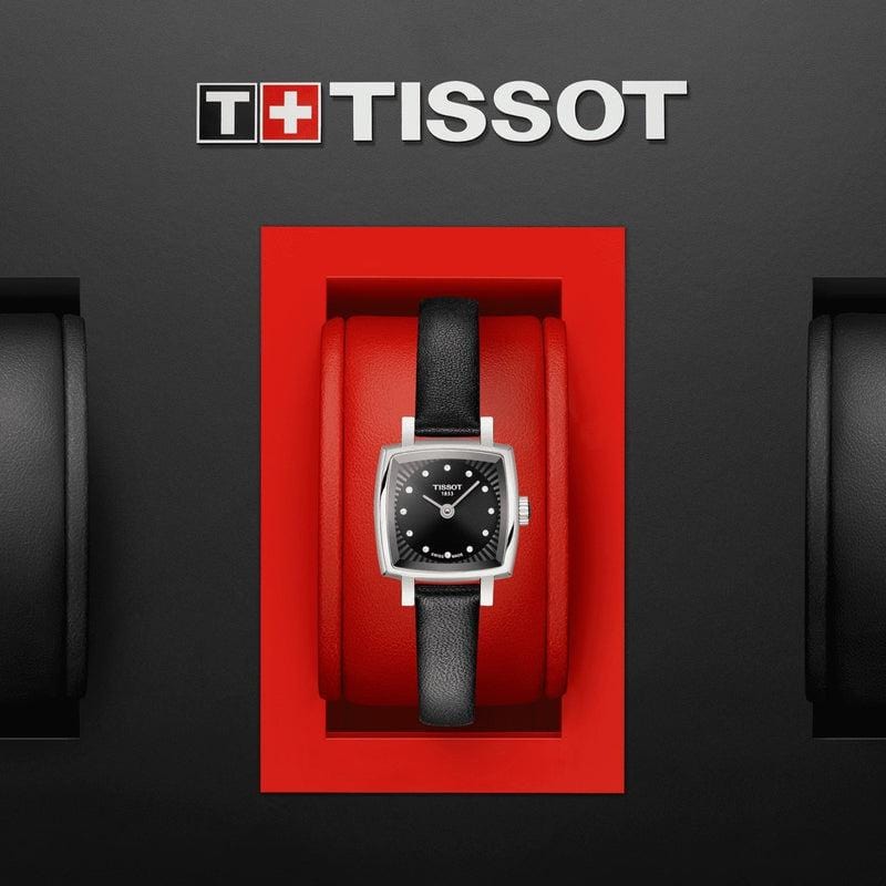 Tissot Lovely Square Quartz Diamonds Black Dial Black Leather Strap Watch For Women - T058.109.16.056.00