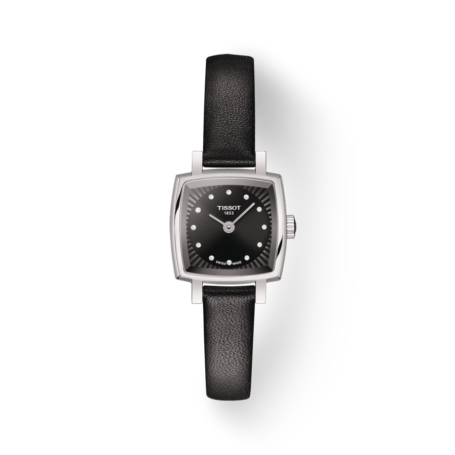 Tissot Lovely Square Quartz Diamonds Black Dial Black Leather Strap Watch For Women - T058.109.16.056.00