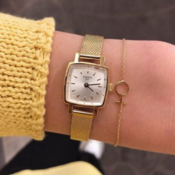 Tissot Lovely Square Silver Dial Gold Mesh Bracelet Watch For Women - T058.109.33.031.00