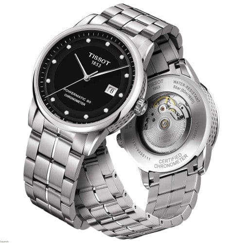 Tissot T Classic Luxury Powermatic 80 Black Dial Silver Steel Strap Watch For Men - T086.408.11.056.00