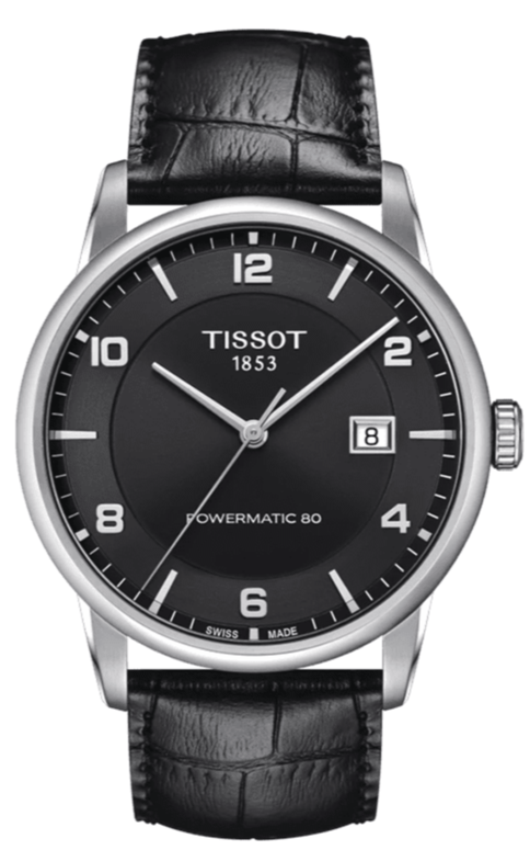 Tissot Luxury Powermatic 80 Black Dial Black Leather Strap Watch For Men - T086.407.16.057.00