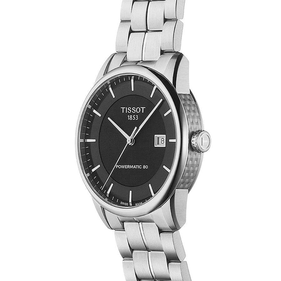 Tissot Luxury Powermatic 80 Black Dial Silver Steel Strap Watch For Men - T086.407.11.051.00