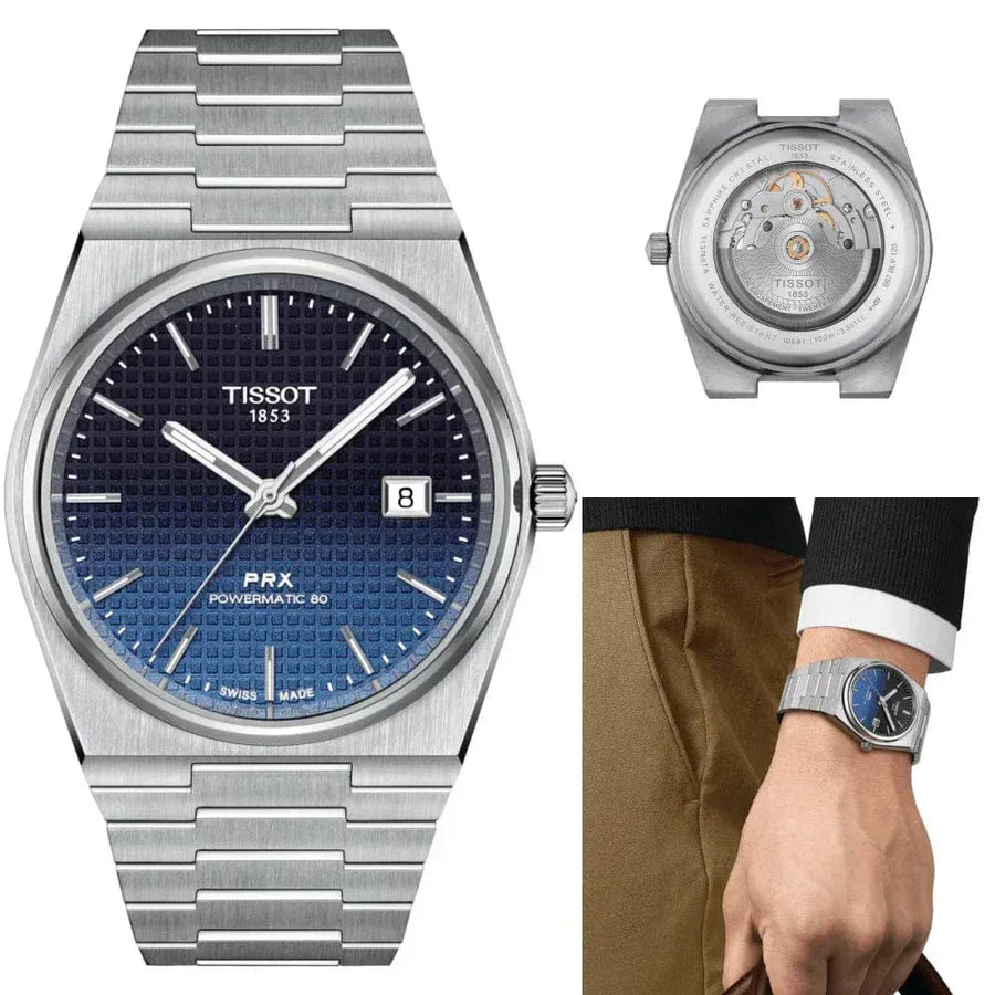 Tissot Powermatic 80 Automatic Gradient Blue Dial Silver Steel Strap Watch for Men - T137.407.11.051.01