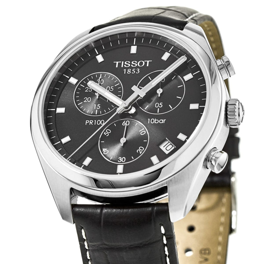 Tissot PR 100 Chronograph Black Dial Black Leather Strap Watch For Men - T101.417.16.051.00