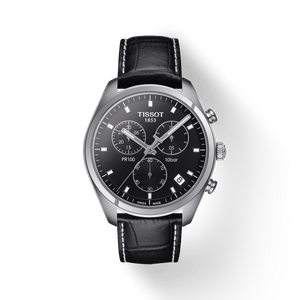 Tissot PR 100 Chronograph Black Dial Black Leather Strap Watch For Men - T101.417.16.051.00